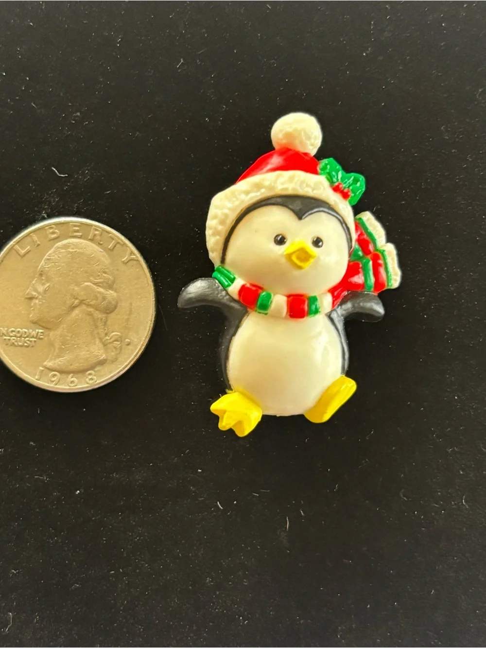 Vintage Russ Holiday Christmas Penguin Santa Hat and Green Scarf